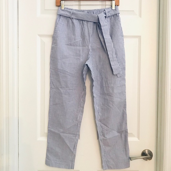 🆕 Zara Stripped Pants. Elastic Waist. Sash Belt - Hand Pockets - Picture 4 of 12